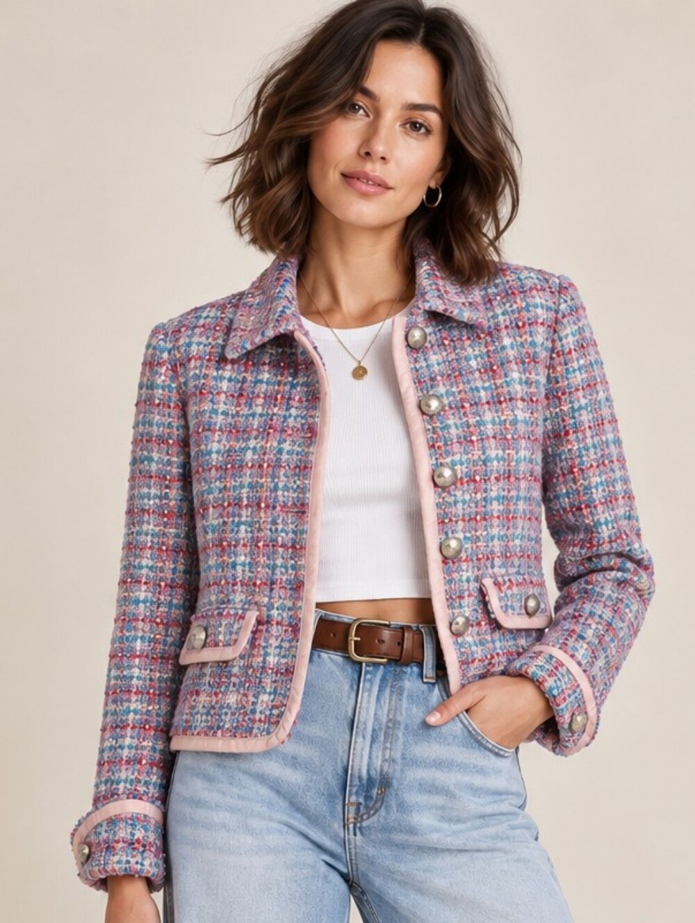 VINTAGE Y2K ABERCROMBIE & FITCH WOOL BLEND TWEED JACKET BLAZER MEDIUM COQUETTE